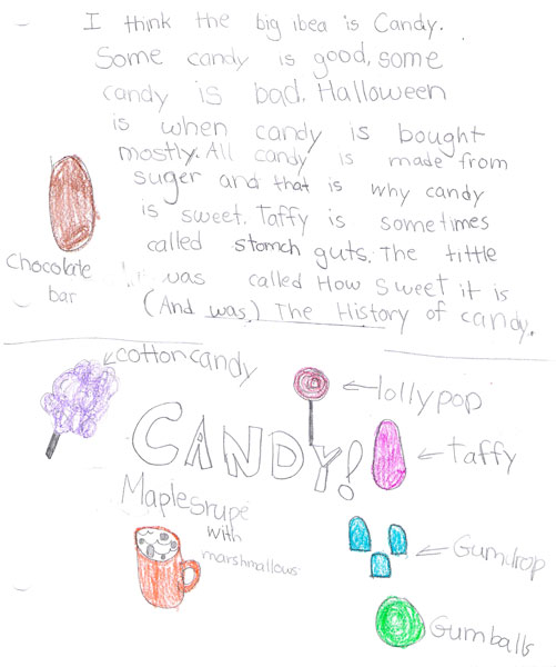 Student analysis of different types of candy after reading the book How Sweet It Is