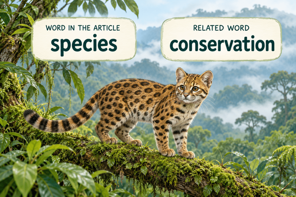 Tilcayo wildcat with the word in the article, species, and the related word, conservation.